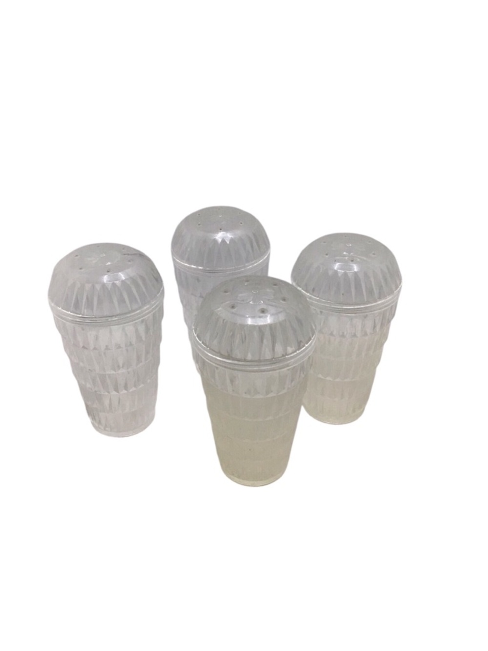 Vintage MCM Arrow Acrylic Salt Pepper Shakers Set Clear Diamond Retro 4 Pc. - Picture 2 of 13